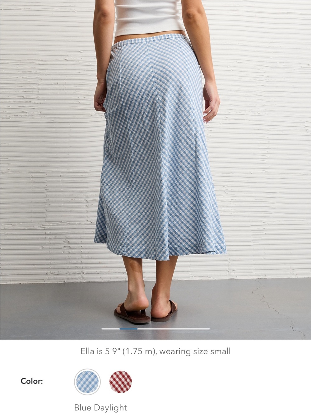 2 for $25 AE Blue and Red Gingham Midi Skirts - Picture 4 of 9